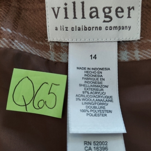 VTG Village Maxi Skirt Plaid Wool Blend Faux Wrap Fringe Lined Size 14 Tan Blue - Picture 8 of 14